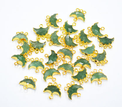 Green Strawberry Electroplated Half Moon Shape Connector , Green Strawberry Four Bail Faceted Connector Charm  , Sold By Piece , 15 - 16 mm , 31913
