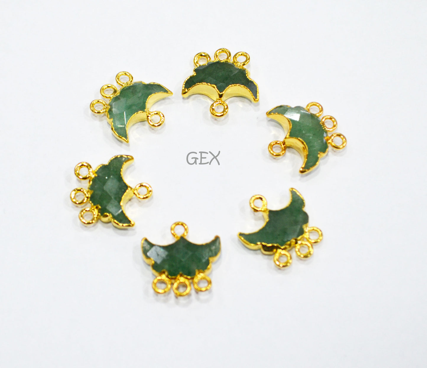 Green Strawberry Electroplated Half Moon Shape Connector , Green Strawberry Four Bail Faceted Connector Charm  , Sold By Piece , 15 - 16 mm , 31913
