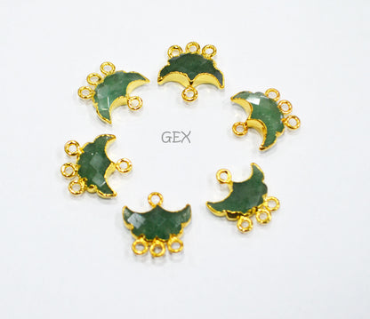 Green Strawberry Electroplated Half Moon Shape Connector , Green Strawberry Four Bail Faceted Connector Charm  , Sold By Piece , 15 - 16 mm , 31913