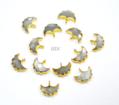 Gray Chalcedony Electroplated Half Moon Shape Connector , Gray Chalcedony Single Bail Faceted Connector Charm  , Sold By Piece , 15 - 16 mm , 31920