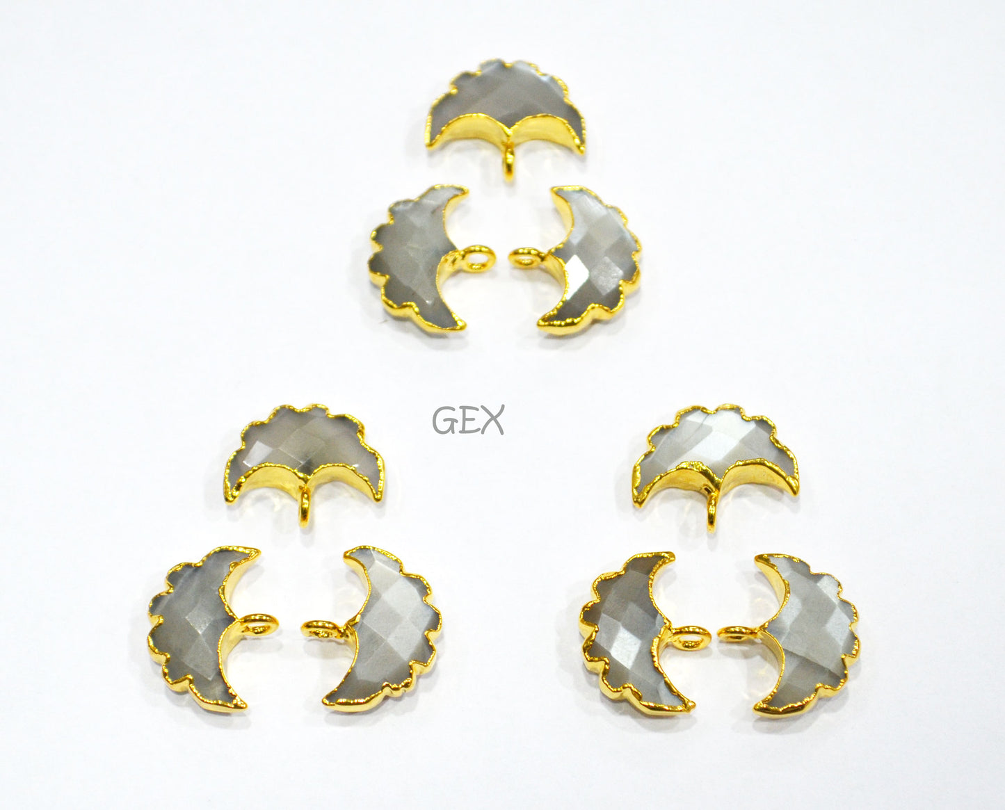 Gray Chalcedony Electroplated Half Moon Shape Connector , Gray Chalcedony Single Bail Faceted Connector Charm  , Sold By Piece , 15 - 16 mm , 31920