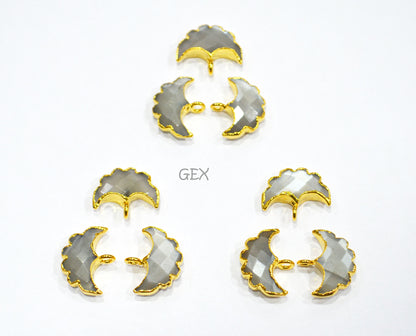 Gray Chalcedony Electroplated Half Moon Shape Connector , Gray Chalcedony Single Bail Faceted Connector Charm  , Sold By Piece , 15 - 16 mm , 31920