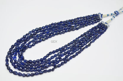 Sapphire Glass Filled Smooth Oval Nuggets Shape Necklace , Sapphire Glass Filled 5 Line Necklace 16 - 20 Inches Long With Adjustable Tussle , 4.50x5.50 - 7x10 mm , 32012