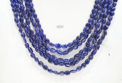 Sapphire Glass Filled Smooth Oval Nuggets Shape Necklace , Sapphire Glass Filled 5 Line Necklace 16 - 20 Inches Long With Adjustable Tussle , 4.50x5.50 - 7x10 mm , 32012