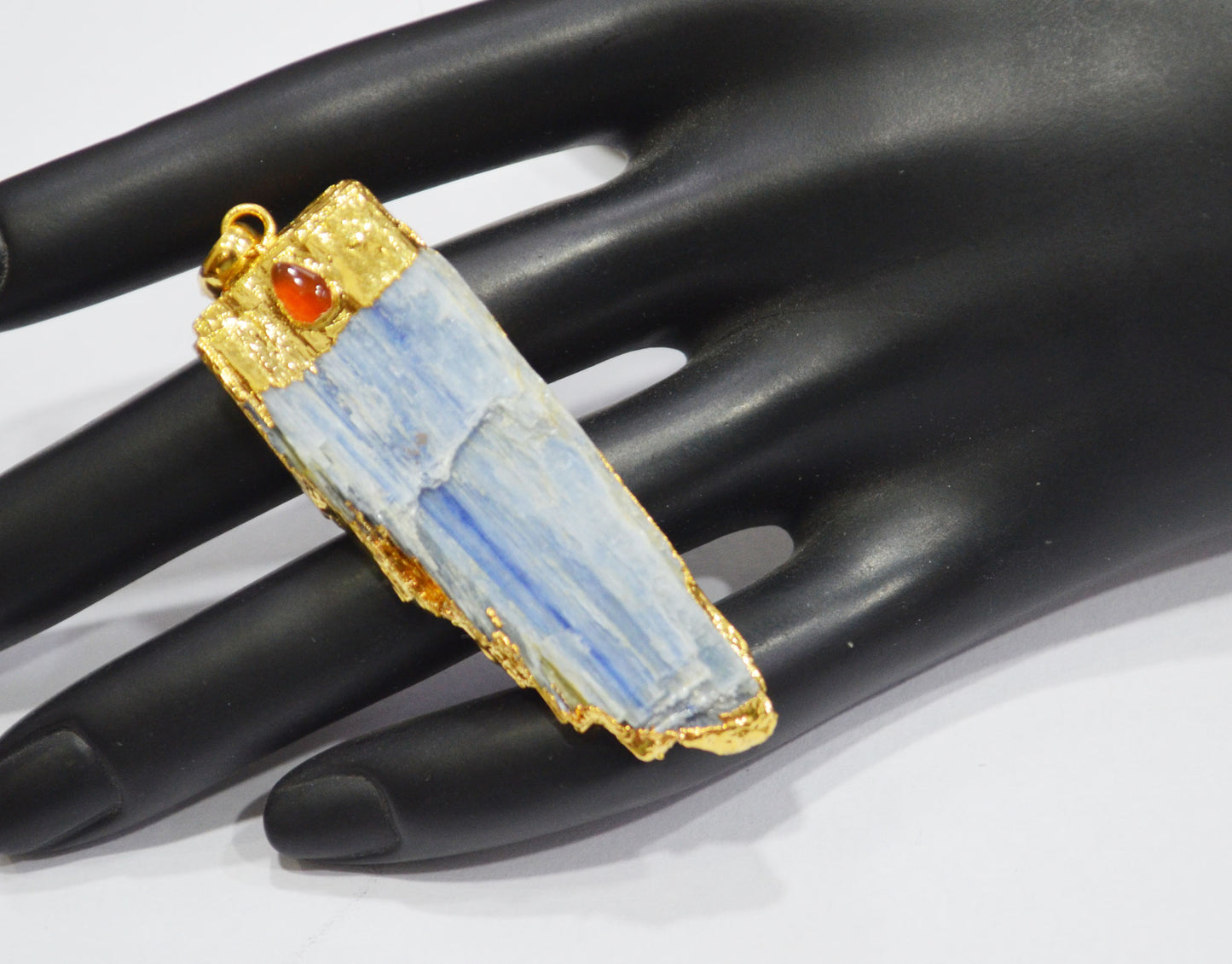 Bohemian Style Raw Kyanite Pendant With Carnelian Pear Accent , Gold Electroplated Pendant Charm , Sold By Piece , 55 - 80 mm , 30254