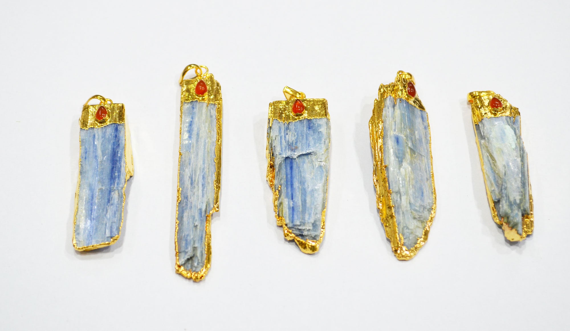 Bohemian Style Raw Kyanite Pendant With Carnelian Pear Accent , Gold Electroplated Pendant Charm , Sold By Piece , 55 - 80 mm , 30254