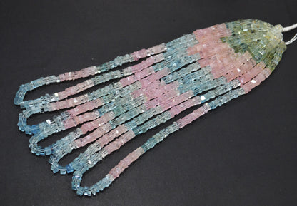 Natural Multi Aquamarine Faceted Bolts Shape Beads , Sold By Strand , 6 - 8 mm , 19 Inches , 32056