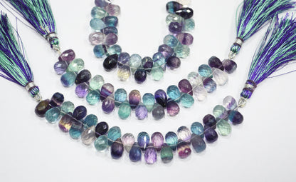 Natural Multi Fluorite Tear Drops Shape Beads , Sold By Strand , 4 Inches , 6x9.50 - 6.75x10 mm , 32060