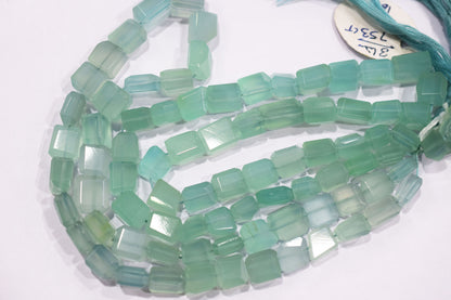 Dark Aqua Chalcedony Step Cut Faceted Laser Nuggets Shape Beads , 8x8 - 11x13 mm , 16", 32092