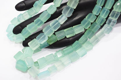 Dark Aqua Chalcedony Step Cut Faceted Laser Nuggets Shape Beads , 8x8 - 11x13 mm , 16", 32092