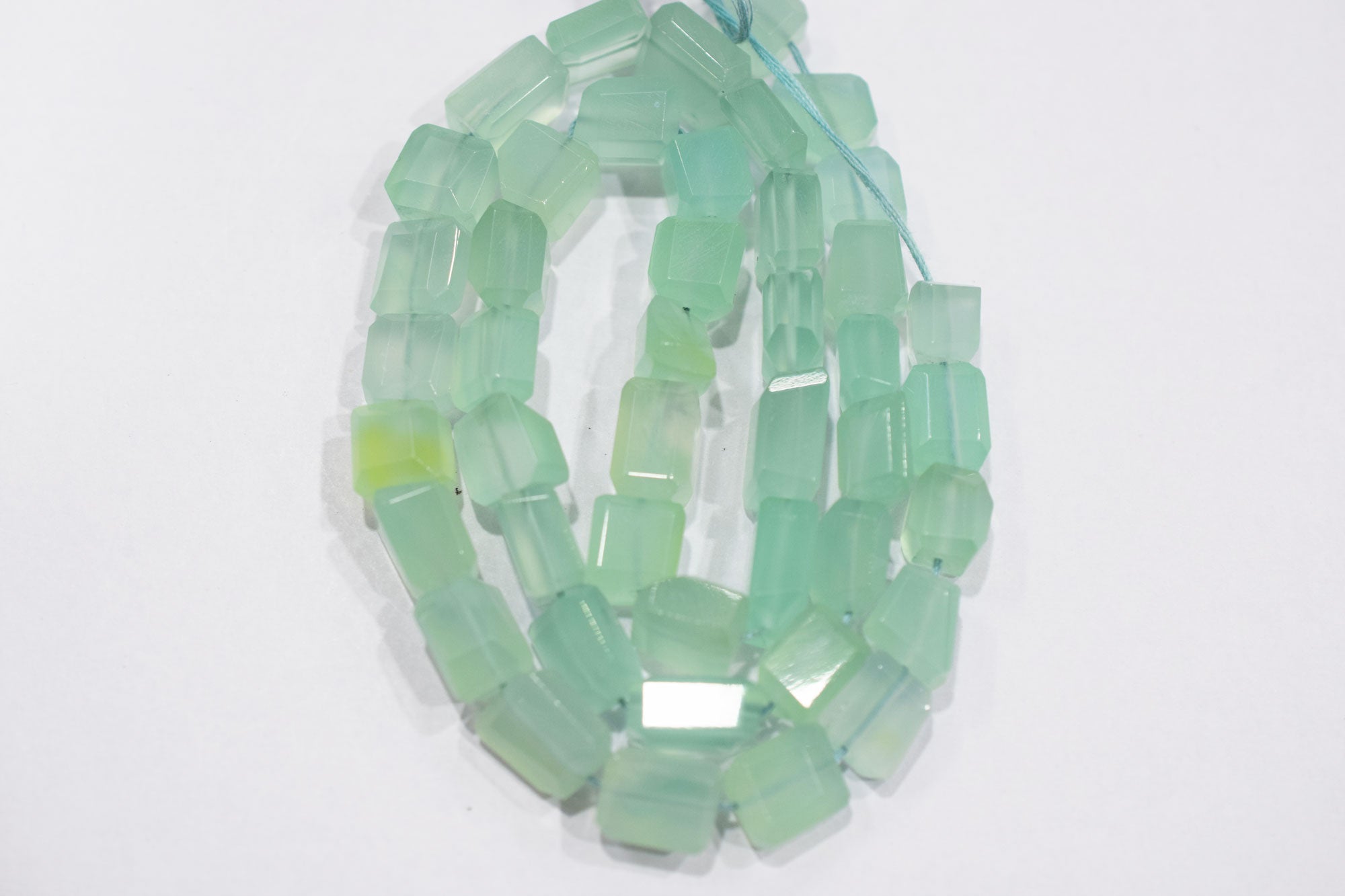Aqua Chalcedony Step Cut Faceted Laser Nuggets Shape Beads , 8x8 - 9x12 mm , 16", 32097