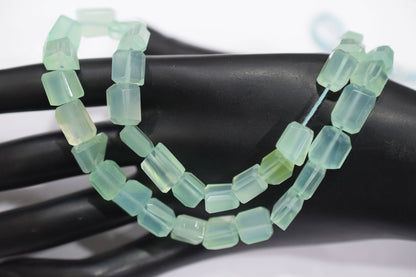 Aqua Chalcedony Step Cut Faceted Laser Nuggets Shape Beads , 8x8 - 9x12 mm , 16", 32097