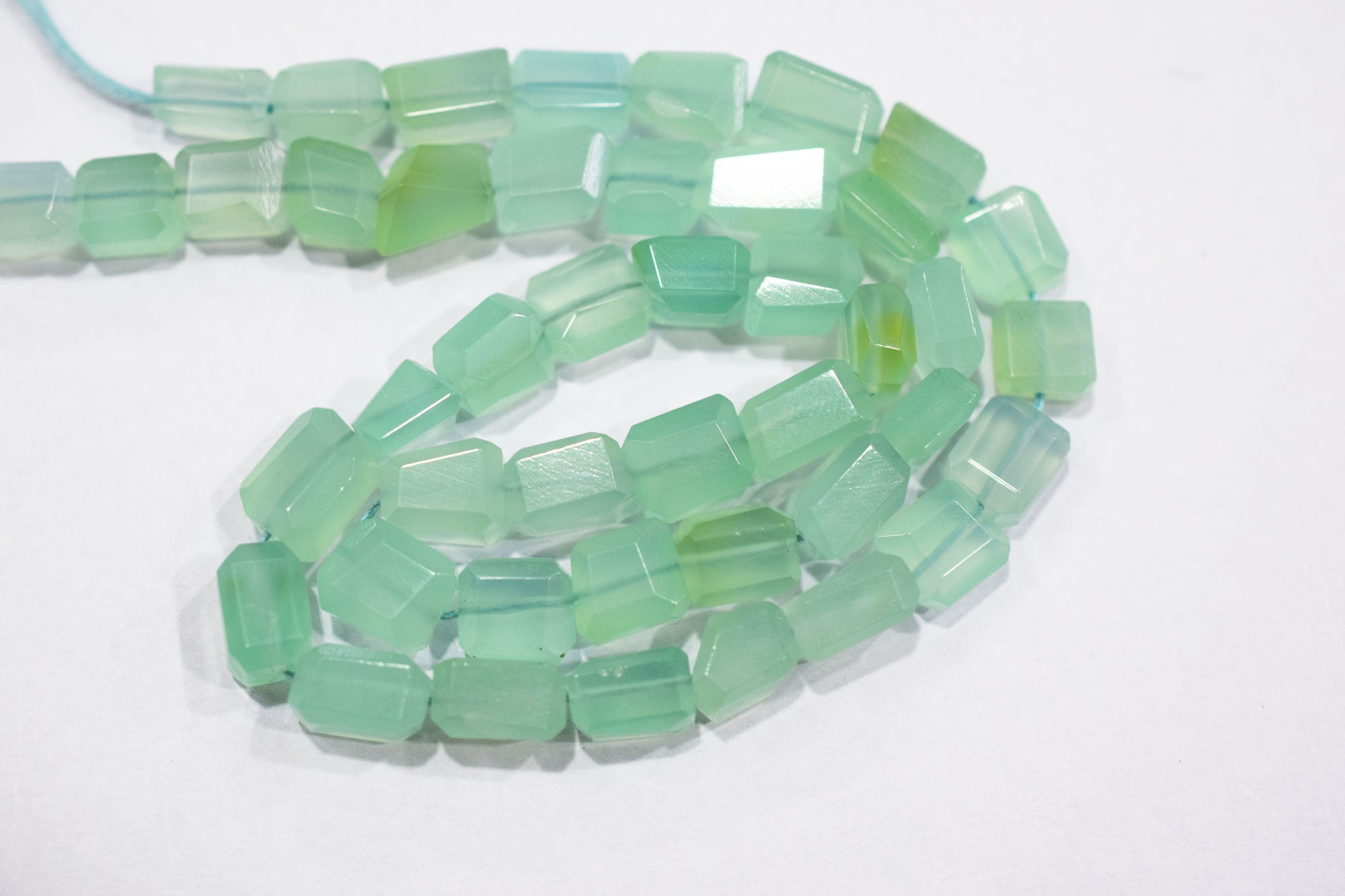 Aqua Chalcedony Step Cut Faceted Laser Nuggets Shape Beads , 6x8 - 7.50x9 mm , 16", 32100