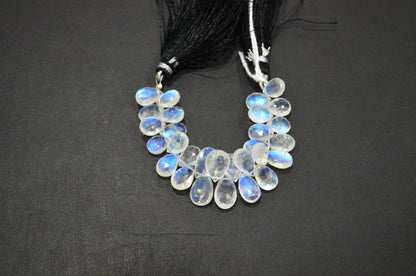 Natural Rainbow Moonstone Pear Shape Beads , 4 Inches , 7x10 - 9x12 mm , 32209