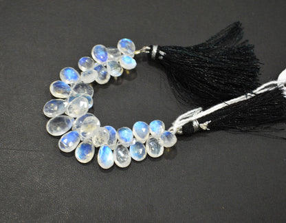 Natural Rainbow Moonstone Pear Shape Beads , 4 Inches , 7x10 - 9x12 mm , 32209