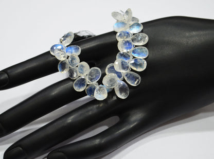 Natural Rainbow Moonstone Pear Shape Beads , 4 Inches , 7x10 - 9x12 mm , 32209