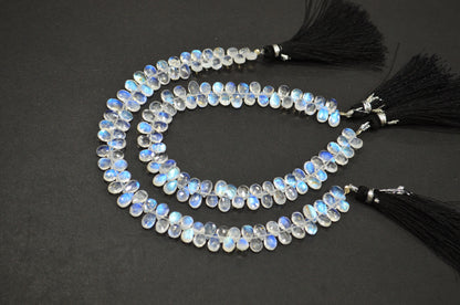 Natural Rainbow Moonstone Pear Shape Beads , Sold By Strand , 8 Inches , 4.50x7 - 4.50x8 mm , 32211
