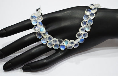 Natural Rainbow Moonstone Heart Shape Beads , 8.50 Inches , 7.50x7.50 - 10x10 mm , 32222