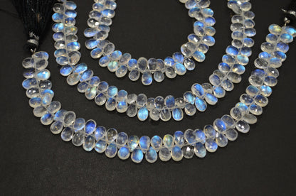 Natural Rainbow Moonstone Pear Shape Beads , Sold By Strand , 8 Inches , 5x8 - 5.50x9 mm , 32227