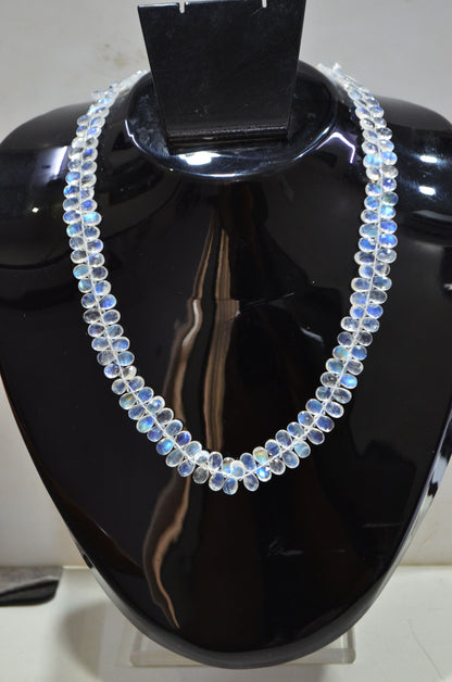 Rainbow Moonstone Faceted Pear Shape Necklace With Lobster Lock And Adjustable Chain , 15.50 Inches , 5x8 mm , 32229