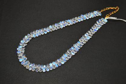 Rainbow Moonstone Faceted Pear Shape Necklace With Lobster Lock And Adjustable Chain , 15.50 Inches , 5x8 mm , 32229