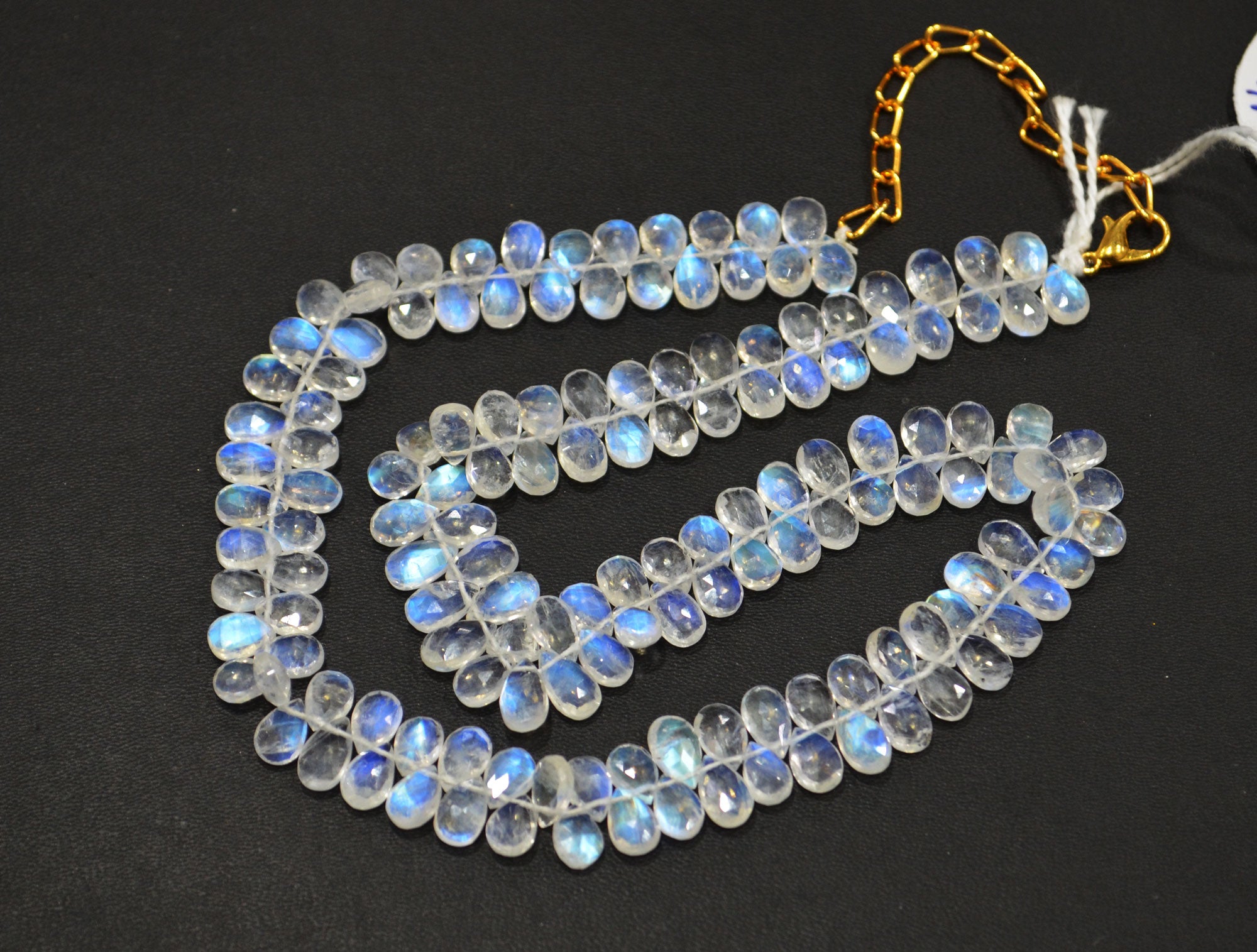 Rainbow Moonstone Faceted Pear Shape Necklace With Lobster Lock And Adjustable Chain , 15.50 Inches , 5x8 mm , 32229