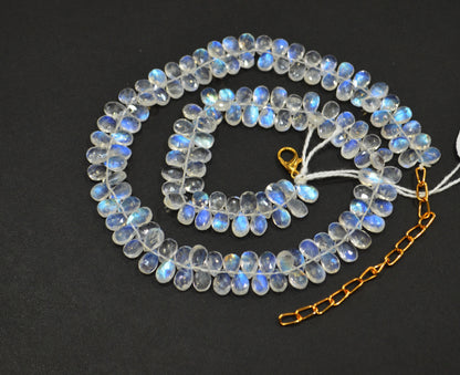 Rainbow Moonstone Faceted Pear Shape Necklace With Lobster Lock And Adjustable Chain , 15.50 Inches , 5x8 mm , 32229
