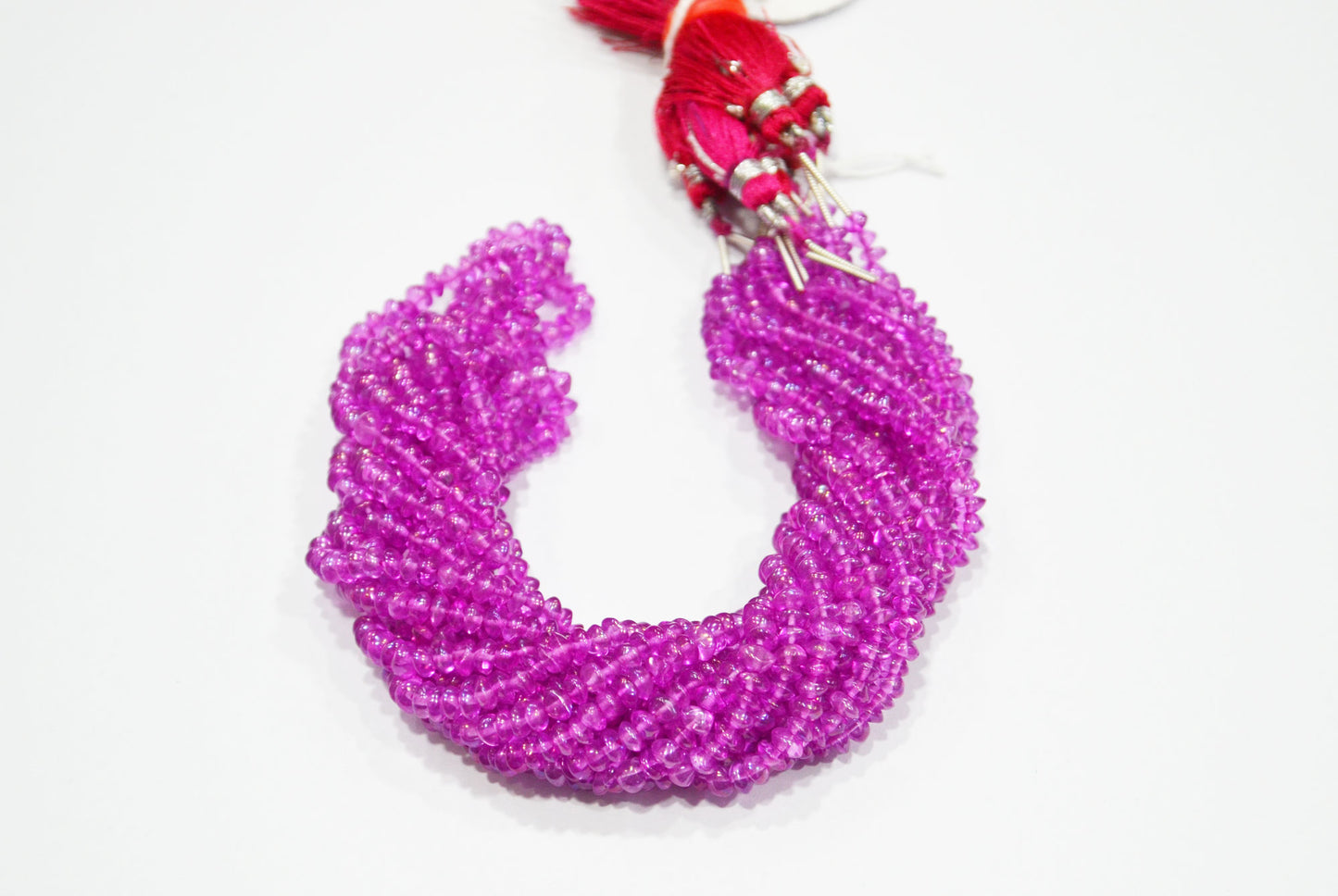 Rainbow Pearl Hot Pink Coated Natural Rock Crystal Uneven Button Shape Smooth Beads , Sold By Strand , 18 Inches , 4.25 - 4.50 mm , 32246