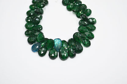 Emerald Color Coated Labradorite Pear Shape Beads , 7 Inches , 7.50x10 - 9.50x14 mm , 32250