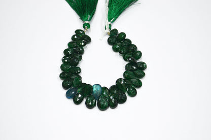 Emerald Color Coated Labradorite Pear Shape Beads , 7 Inches , 7.50x10 - 9.50x14 mm , 32250