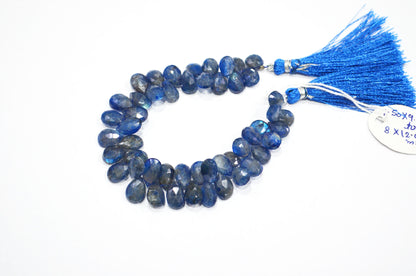 Sapphire Color Coated Labradorite Pear Shape Beads , 7 Inches , 7.50x9.50 - 8x12 mm , 32255
