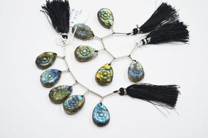 5 Pieces In A Strand Labradorite Carved Pear Shape Beads , Sold By Strand , 16x21 - 18x25 mm , 32272