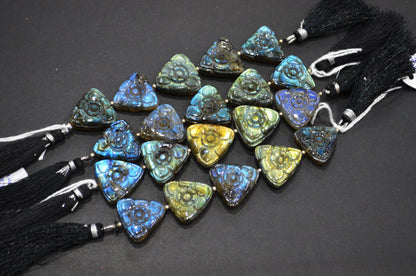 5 Pieces In A Strand Labradorite Carved Trillion Shape Beads , Sold By Strand , 21x21 - 22x22 mm , 32274