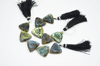 5 Pieces In A Strand Labradorite Carved Trillion Shape Beads , Sold By Strand , 21x21 - 22x22 mm , 32274
