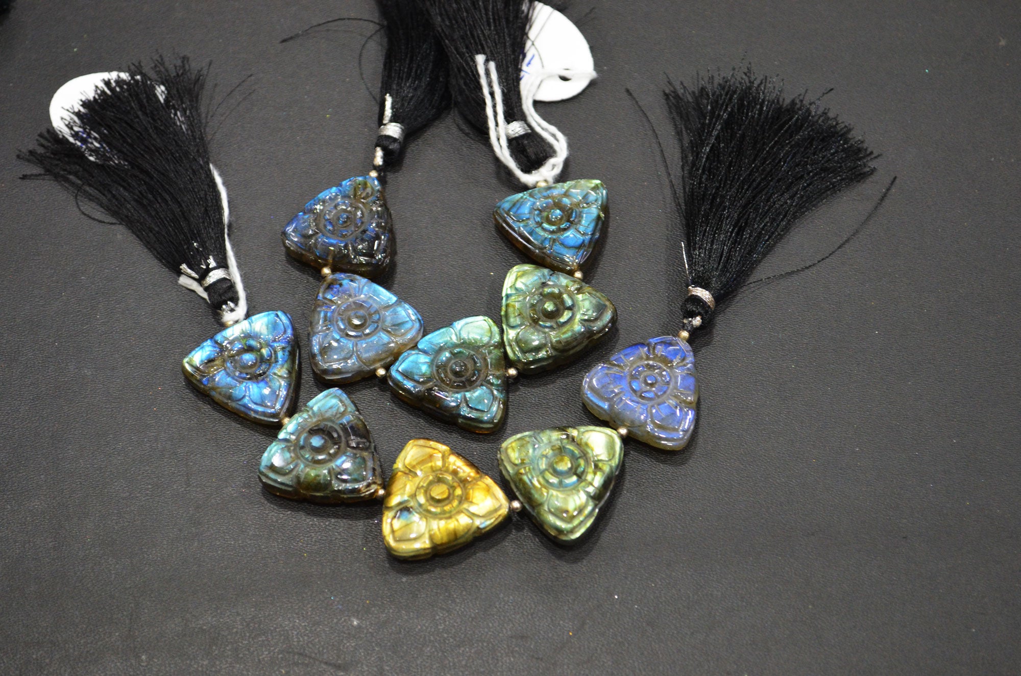 5 Pieces In A Strand Labradorite Carved Trillion Shape Beads , Sold By Strand , 21x21 - 22x22 mm , 32274