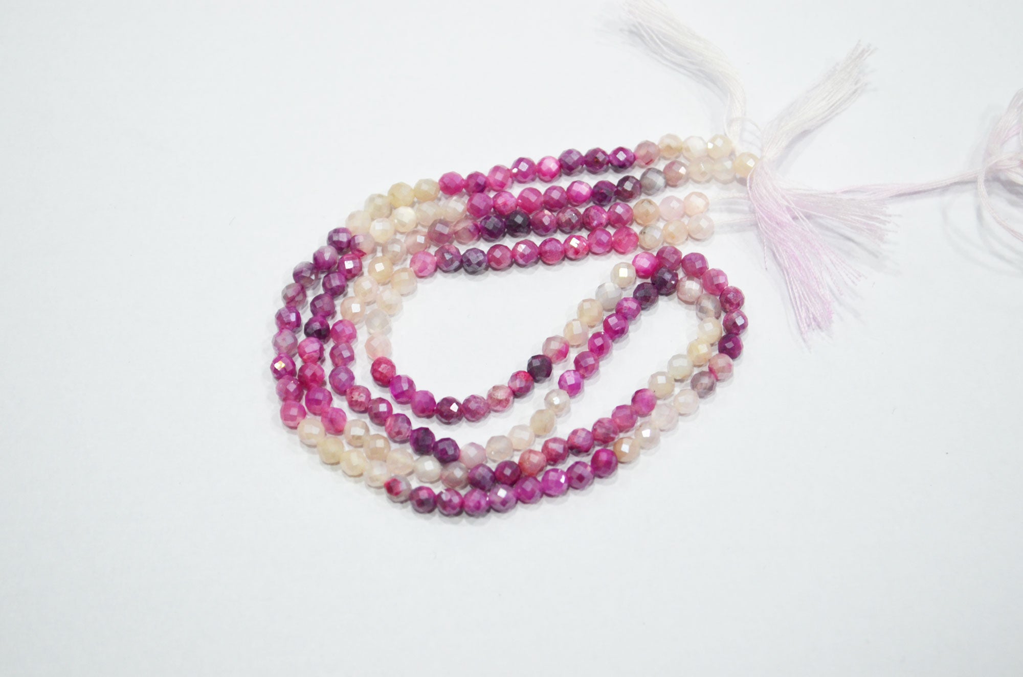 Shaded Pink And White Moonstone AB Silver Coated Faceted Round Shape Beads , Sold By Strand , 12.50 Inches , 4 mm , 32309