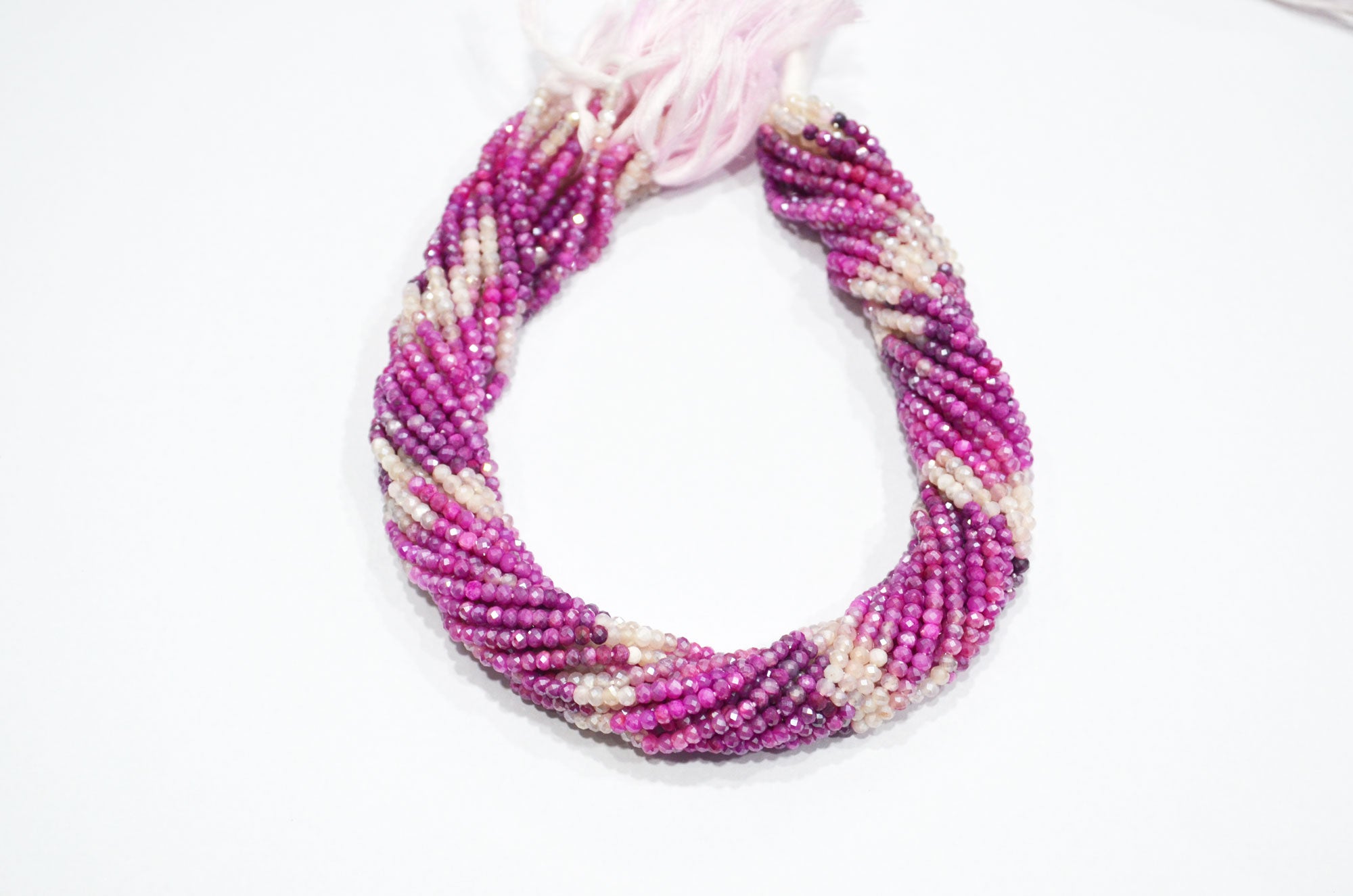 Shaded Pink And White Moonstone AB Silver Coated Faceted Rondelle Shape Beads , Sold By Strand , 12.50 Inches , 3.25 mm , 32310