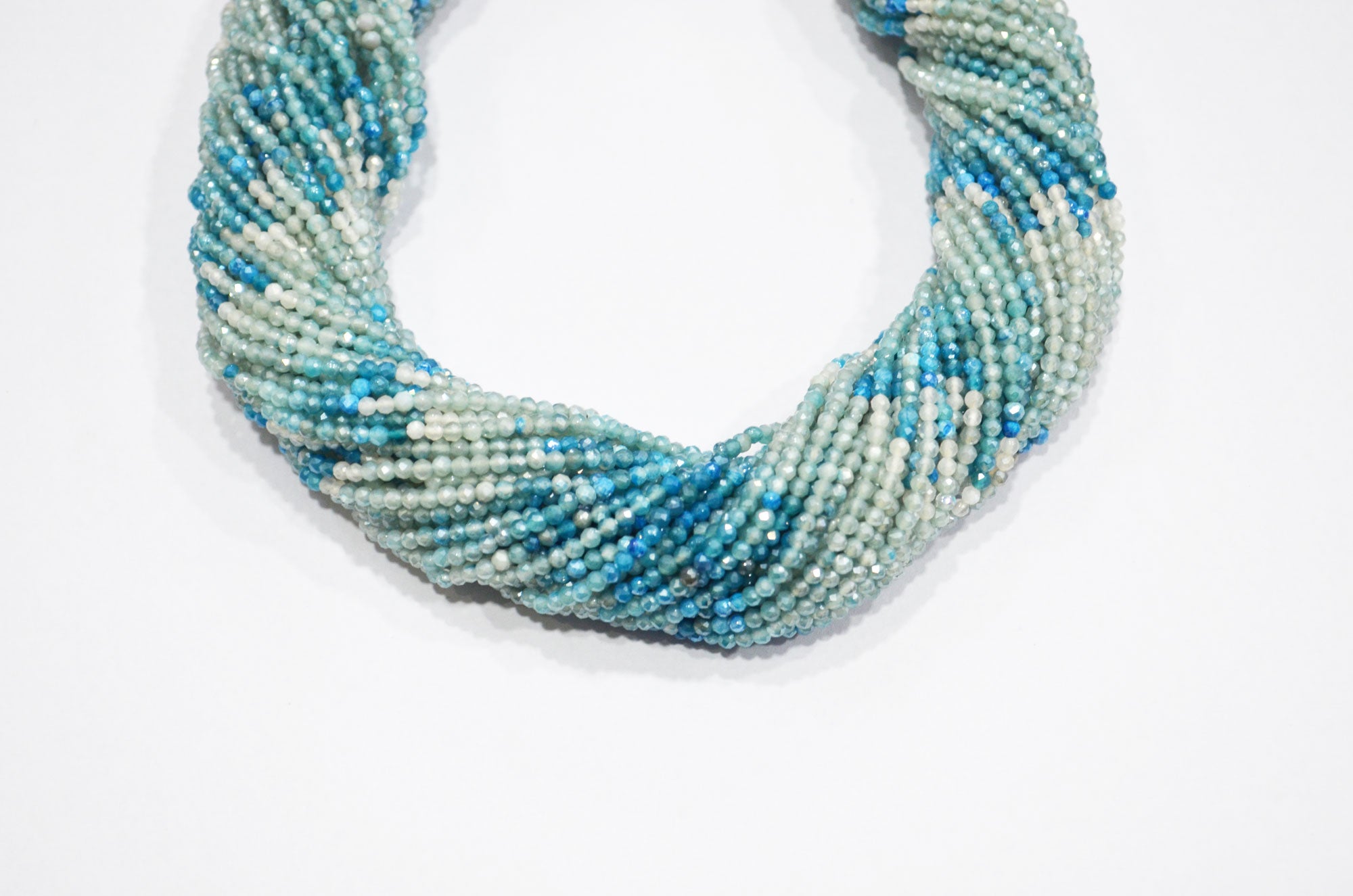 Shaded Teal Blue And White Moonstone AB Silver Coated Faceted Round Shape Beads , Sold By Strand , 13 Inches , 2.50 mm , 32312