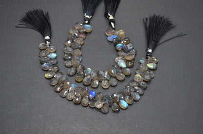 Labradorite Pear Shape Beads , Sold By Strand , 7 Inches , 7x10 - 8x11 mm , 32327