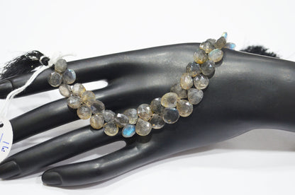 Labradorite Heart Shape Beads , 6 Inches , 8x8 - 9x9 mm , 32329