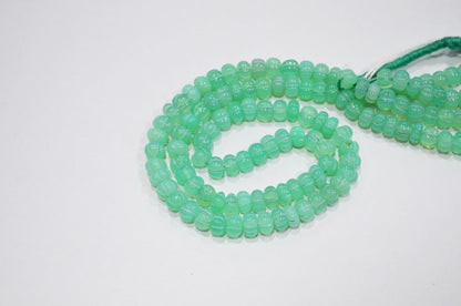 Chrysoprase Chalcedony Carved Melon Shape Beads , Sold By Strand , 6.50 - 7.50 mm , 16 Inches , 32357
