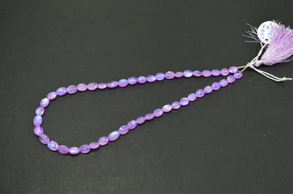 Mystic Lavender Coated Rainbow Moonstone Oval Shape Beads , 16 Inches , 6.50x8 - 6.50x10 mm , 32359