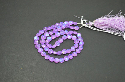 Mystic Lavender Coated Rainbow Moonstone Coin Shape Beads , 16 Inches , 6.50 mm , 32367