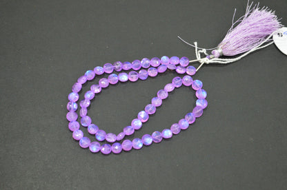 Mystic Lavender Coated Rainbow Moonstone Coin Shape Beads , 16 Inches , 6.50 mm , 32367