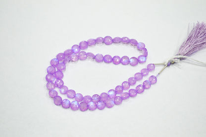 Mystic Lavender Coated Rainbow Moonstone Coin Shape Beads , 16 Inches , 7 - 7.25 mm , 32370