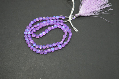 Mystic Lavender Coated Rainbow Moonstone Coin Shape Beads , 16 Inches , 4 - 5 mm , 32371