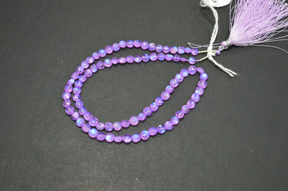Mystic Lavender Coated Rainbow Moonstone Coin Shape Beads , 16 Inches , 4 - 5 mm , 32371