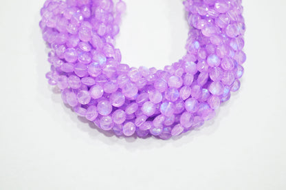 Mystic Lavender Coated Rainbow Moonstone Coin Shape Beads , Sold By Strand , 16 Inches , 6 - 6.25 mm , 32376