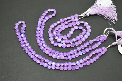 Mystic Lavender Coated Rainbow Moonstone Coin Shape Beads , Sold By Strand , 16 Inches , 6 - 6.25 mm , 32376