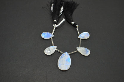 5 Pieces In A Strand Rainbow Moonstone Pear Shape Beads , 12x20 - 19x30 mm , 32433